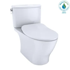 TOTO Nexus 1G Two-Piece Elongated 1.0 GPF Universal Height Toilet with CEFIONTECT and SS234 SoftClose Seat, WASHLET+ Ready, Cotton White, Vitreous China, MS442234CUFG#01