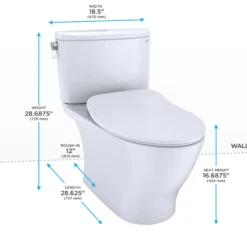 TOTO Nexus 1G Two-Piece Elongated 1.0 GPF Universal Height Toilet with CEFIONTECT and SS234 SoftClose Seat, WASHLET+ Ready, Cotton White, Vitreous China, MS442234CUFG#01