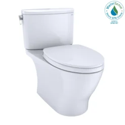 TOTO Nexus 1G Two-Piece Elongated 1.0 GPF Universal Height Toilet with CEFIONTECT and SS124 SoftClose Seat, WASHLET+ Ready, Cotton White, Vitreous China, MS442124CUFG#01