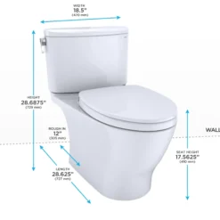 TOTO Nexus 1G Two-Piece Elongated 1.0 GPF Universal Height Toilet with CEFIONTECT and SS124 SoftClose Seat, WASHLET+ Ready, Colonial White, Vitreous China, MS442124CUFG#11