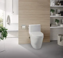 TOTO Nexus One-Piece Elongated 1.28 GPF Universal Height Toilet with CEFIONTECT and SS124 SoftClose Seat, WASHLET+ Ready, Bone, Vitreous China, MS642124CEFG#03