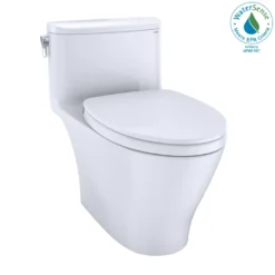 TOTO Nexus One-Piece Elongated 1.28 GPF Universal Height Toilet with CEFIONTECT and SS124 SoftClose Seat, WASHLET+ Ready, Cotton White, Vitreous China, MS642124CEFG#01