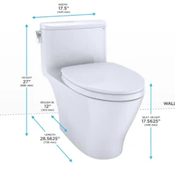 TOTO Nexus One-Piece Elongated 1.28 GPF Universal Height Toilet with CEFIONTECT and SS124 SoftClose Seat, WASHLET+ Ready, Cotton White, Vitreous China, MS642124CEFG#01
