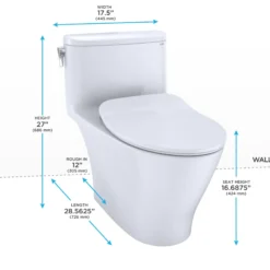 TOTO Nexus One-Piece Elongated 1.28 GPF Universal Height Toilet with CEFIONTECT and SS234 SoftClose Seat, WASHLET+ Ready, Cotton White, Vitreous China, MS642234CEFG#01