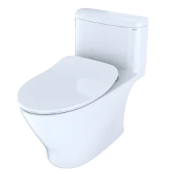 TOTO Nexus One-Piece Elongated 1.28 GPF Universal Height Toilet with CEFIONTECT and SS234 SoftClose Seat, WASHLET+ Ready, Cotton White, Vitreous China, MS642234CEFG#01