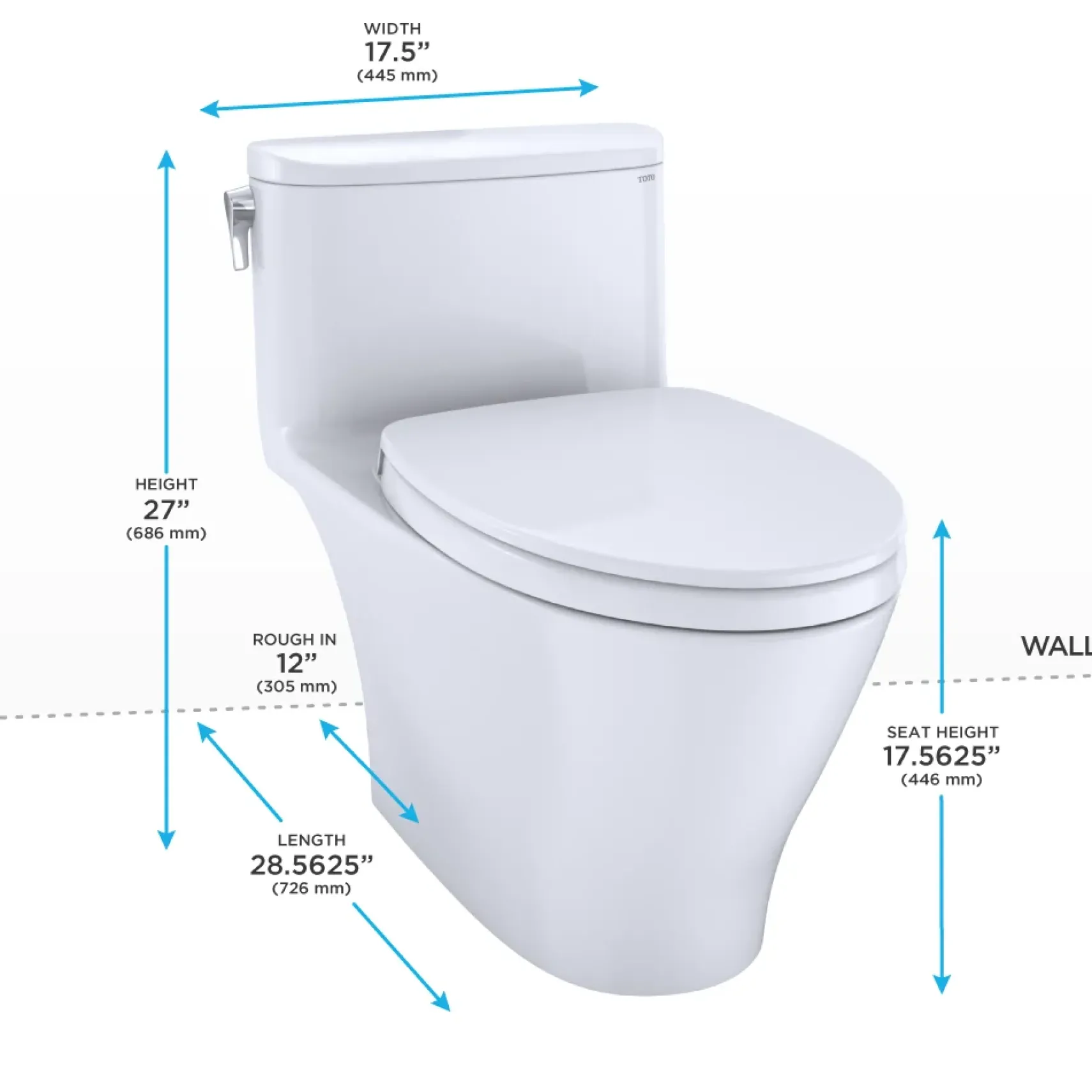 TOTO Nexus One-Piece Elongated 1.28 GPF Universal Height Toilet with CEFIONTECT and SS124 SoftClose Seat, WASHLET+ Ready, Colonial White, Vitreous China, MS642124CEFG#11