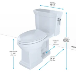 TOTO Promenade II One-Piece Elongated 1.28 GPF Universal Height Toilet with CEFIONTECT and Right-Hand Trip Lever, Cotton White, Vitreous China, MS814224CEFRG#01