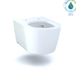 TOTO RP Wall-Hung Contemporary D-Shape Dual Flush 1.28 and 0.9 GPF Toilet with CEFIONTECT, Cotton White, Vitreous China, CT447CFG#01