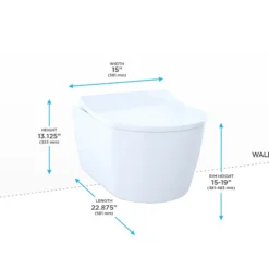 TOTO RP Wall-Hung Contemporary D-Shape Dual Flush 1.28 and 0.9 GPF Toilet with CEFIONTECT, Cotton White, Vitreous China, CT447CFG#01