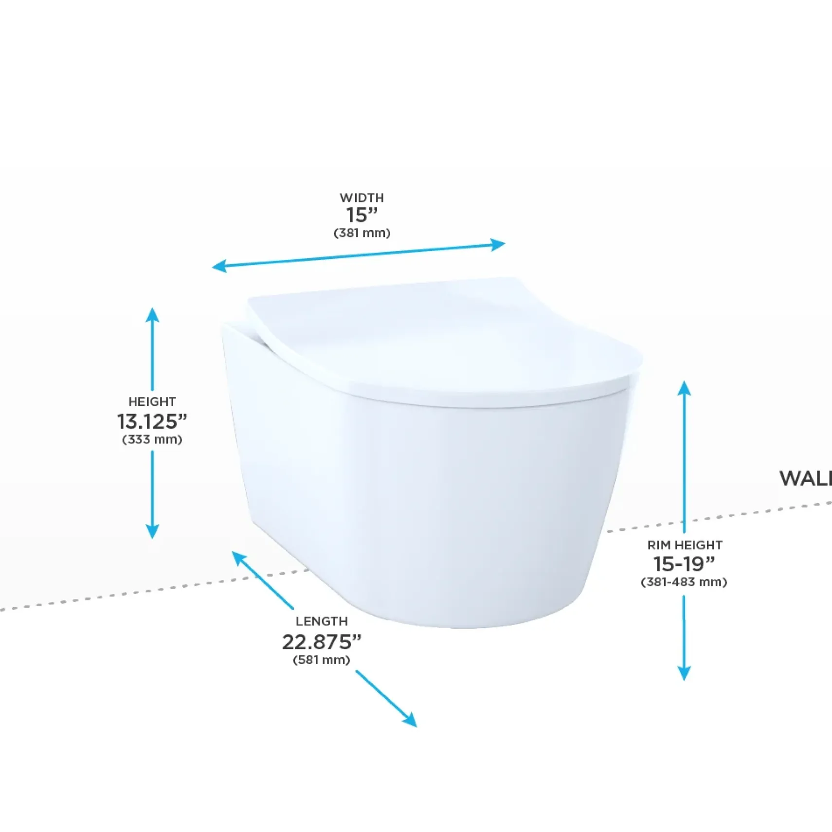 TOTO RP Wall-Hung Contemporary D-Shape Dual Flush 1.28 and 0.9 GPF Toilet with CEFIONTECT, Cotton White, Vitreous China, CT447CFG#01
