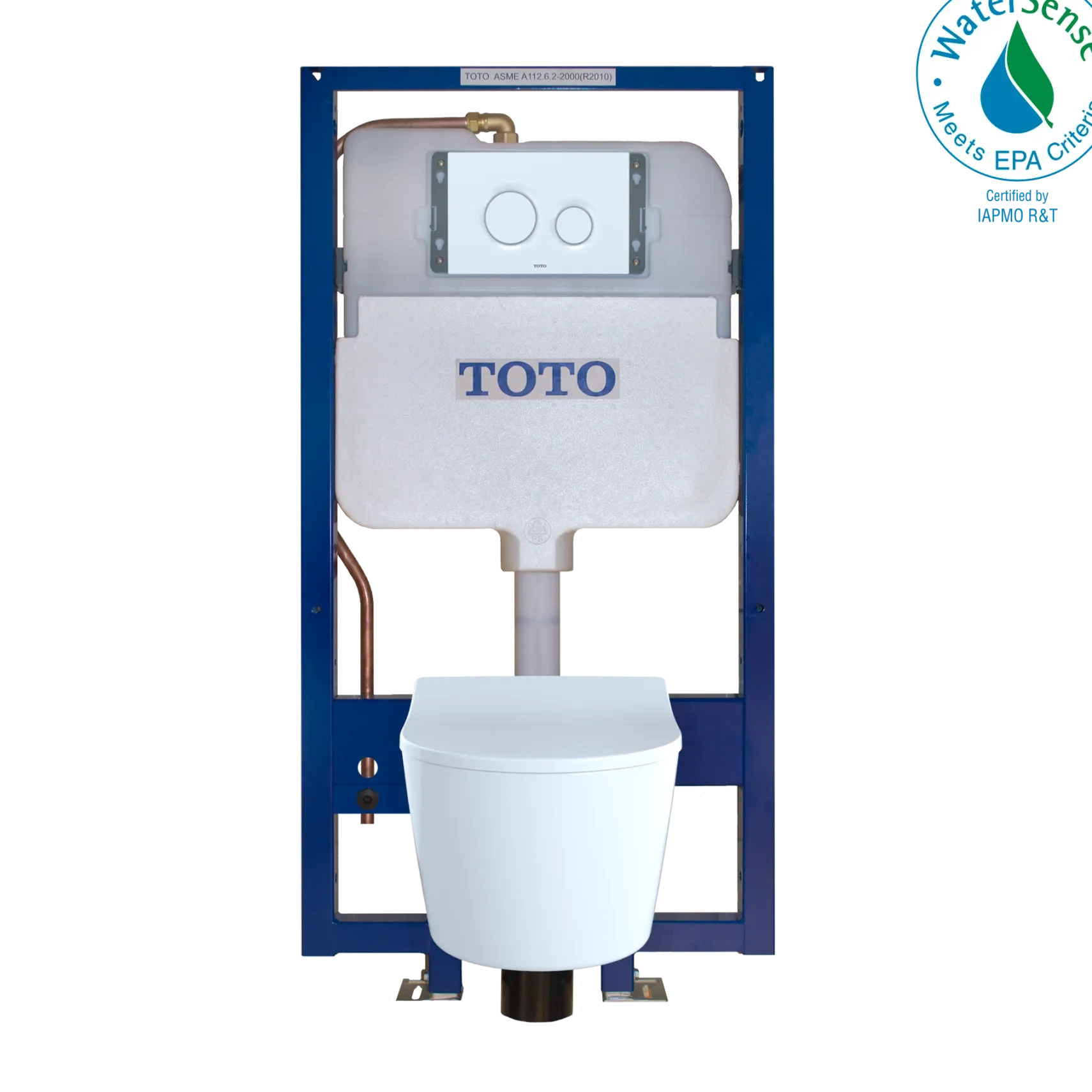 TOTO RP Wall-Hung D-Shape Toilet and DuoFit In-Wall 1.28 and 0.9 GPF Dual-Flush Tank System with Copper Supply, White Matte, Vitreous China|Steel|Plastic, CWT447247CMFG#WH