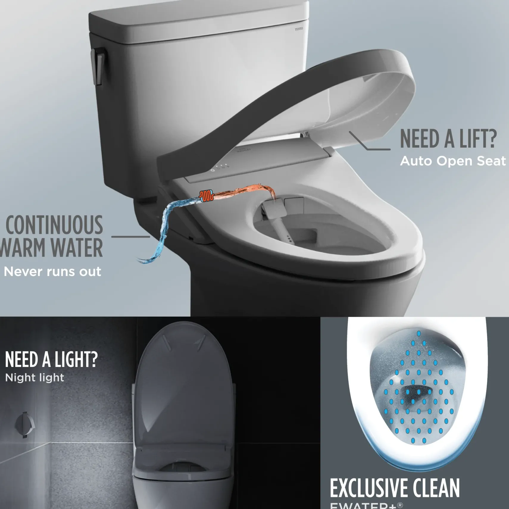 TOTO S7A WASHLET+ Electronic Bidet Toilet Seat, EWATER+ Bowl and Wand Cleaning, Auto Open and Close Classic Lid, Elongated, Cotton White, Plastic, SW4734AT40#01