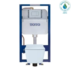 TOTO SP Wall-Hung Square-Shape Toilet and DuoFit In-Wall 1.28 and 0.9 GPF Dual-Flush Tank System with Copper Supply- Vitreous China|Urea Resin, Matte Silver, CWT449249CMFG#MS