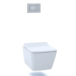 TOTO SP Wall-Hung Square-Shape Toilet and DuoFit In-Wall 1.28 and 0.9 GPF Dual-Flush Tank System with Copper Supply- Vitreous China|Urea Resin, Matte Silver, CWT449249CMFG#MS