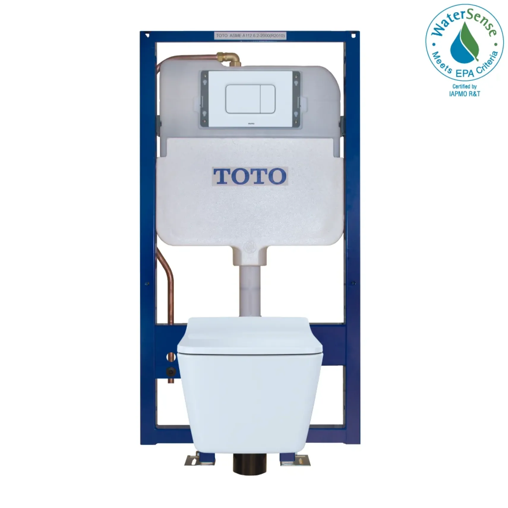 TOTO SP Wall-Hung Square-Shape Toilet and DuoFit In-Wall 1.28 and 0.9 GPF Dual-Flush Tank System with Copper Supply- Vitreous China|Urea Resin, White Matte, CWT449249CMFG#WH