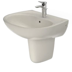 TOTO Supreme Oval Wall-Mount Bathroom Sink with CeFiONtect and Shroud for Single Hole Faucets, Sedona Beige, Vitreous China, LHT241G#12