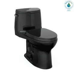TOTO UltraMax II One-Piece Elongated 1.28 GPF Universal Height Toilet with SS124 SoftClose Seat, WASHLET+ Ready, Ebony, Vitreous China|Plastic, MS604124CEF#51