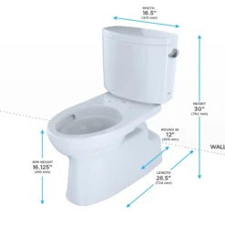 TOTO Vespin II Two-Piece Elongated 1.28 GPF Universal Height Skirted Toilet with CEFIONTECT and Right-Hand Trip Lever, Cotton White, Vitreous China, CST474CEFRG#01