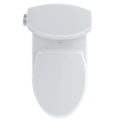 TOTO Vespin II Two-Piece Elongated 1.28 GPF Universal Height Skirted Toilet with CEFIONTECT and Right-Hand Trip Lever, Cotton White, Vitreous China, CST474CEFRG#01