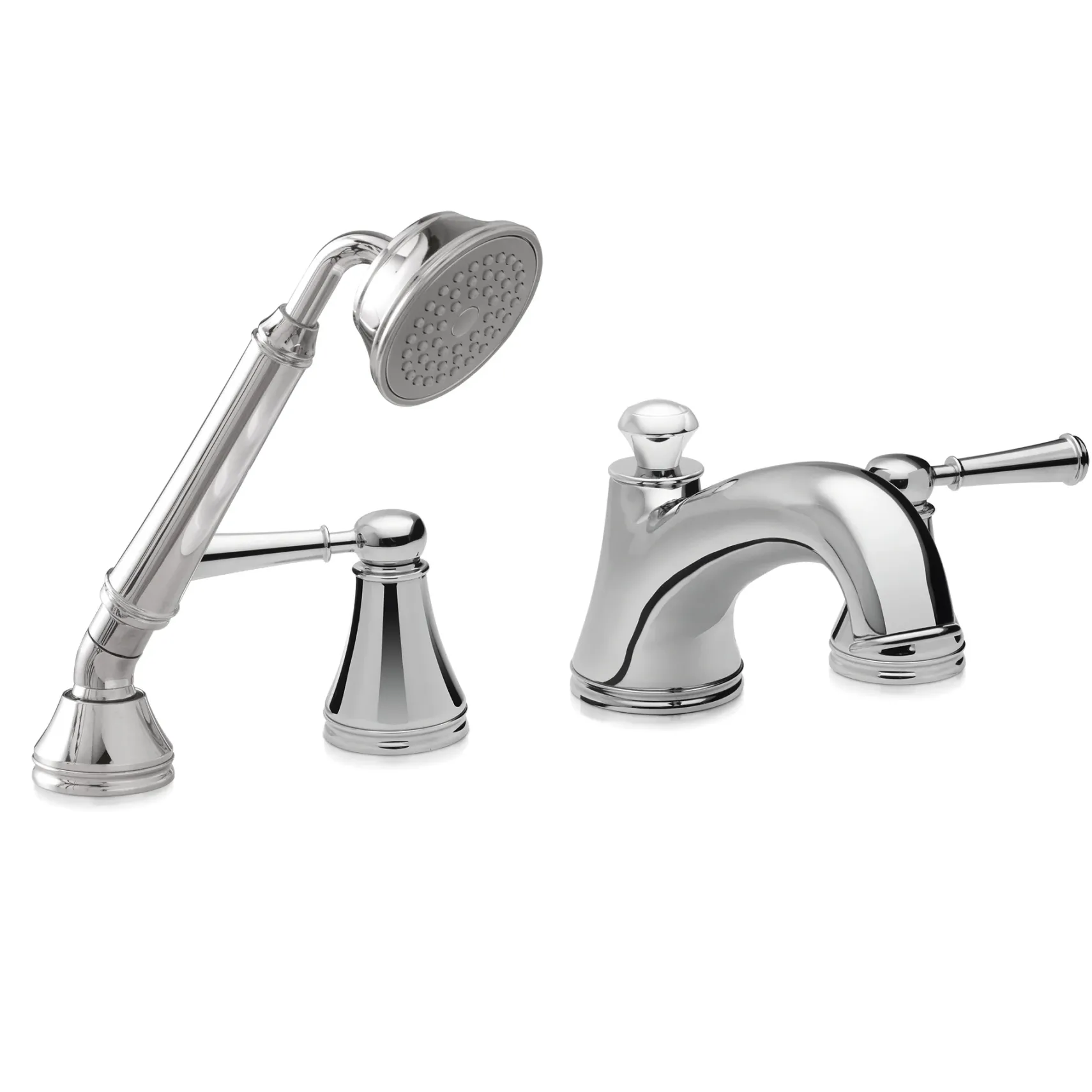 TOTO Vivian Two Handle Deck-Mount Roman Tub Filler Trim with Hand Shower, Polished Chrome, Brass, TB220S1#CP