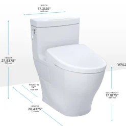 TOTO WASHLET+ Aimes One-Piece Elongated 1.28 GPF Toilet with Auto Flush S7A Contemporary Bidet Seat, Cotton White, Vitreous China|Plastic, MW6264736CEFGA#01