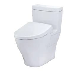 TOTO WASHLET+ Aimes One-Piece Elongated 1.28 GPF Toilet with Auto Flush S7A Contemporary Bidet Seat, Cotton White, Vitreous China|Plastic, MW6264736CEFGA#01