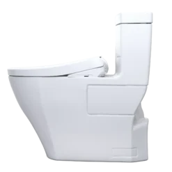 TOTO WASHLET+ Aimes One-Piece Elongated 1.28 GPF Toilet with Auto Flush S7A Contemporary Bidet Seat, Cotton White, Vitreous China|Plastic, MW6264736CEFGA#01