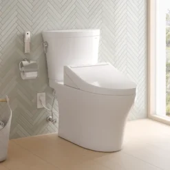 TOTO WASHLET+ Aquia IV Arc Two-Piece Elongated Dual Flush 1.28 and 0.9 GPF Toilet with C5 Bidet Seat, Cotton White, Vitreous China|Plastic, MW4483084CEMFGN#01
