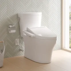 TOTO WASHLET+ Aquia IV Arc Two-Piece Elongated Dual Flush 1.28 and 0.9 GPF Toilet with C2 Bidet Seat, Cotton White, Vitreous China|Plastic, MW4483074CEMFGN#01
