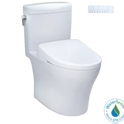 TOTO WASHLET+ Aquia IV Cube Two-Piece Elongated Dual Flush 1.28 and 0.9 GPF Toilet with Auto Flush S7 Contemporary Bidet Seat, Cotton White, Vitreous China|Plastic, MW4364726CEMFGNA#01
