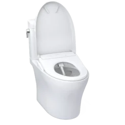 TOTO WASHLET+ Aquia IV Cube Two-Piece Elongated Dual Flush 1.28 and 0.9 GPF Toilet with Auto Flush S7 Contemporary Bidet Seat, Cotton White, Vitreous China|Plastic, MW4364726CEMFGNA#01