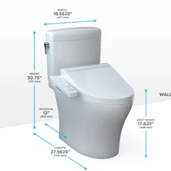 TOTO WASHLET+ Aquia IV Cube Two-Piece Elongated Dual Flush 1.28 and 0.9 GPF Toilet with C2 Bidet Seat, Cotton White, Vitreous China|Plastic, MW4363074CEMFGN#01