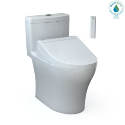 TOTO WASHLET+ Aquia IV One-Piece Elongated Dual Flush 1.28 and 0.9 GPF Toilet and WASHLET C5 Bidet Seat, Cotton White- Vitreous China|Plastic, MW6463084CEMFGN#01