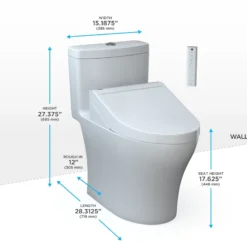 TOTO WASHLET+ Aquia IV One-Piece Elongated Dual Flush 1.28 and 0.9 GPF Toilet and WASHLET C5 Bidet Seat, Cotton White- Vitreous China|Plastic, MW6463084CEMFGN#01