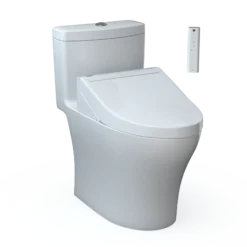 TOTO WASHLET+ Aquia IV One-Piece Elongated Dual Flush 1.28 and 0.9 GPF Toilet and WASHLET C5 Bidet Seat, Cotton White- Vitreous China|Plastic, MW6463084CEMFGN#01