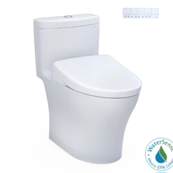 TOTO WASHLET+ Aquia IV One-Piece Elongated Dual Flush 1.28 and 0.9 GPF Toilet with Auto Flush S7A Contemporary Bidet Seat, Cotton White, Vitreous China|Plastic, MW6464736CEMFGNA#01