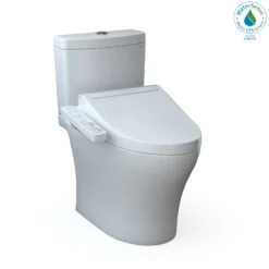 TOTO WASHLET+ Aquia IV Two-Piece Elongated Universal Height Dual Flush 1.28 and 0.9 GPF Toilet and WASHLET C2 Bidet Seat, Cotton White, Vitreous China|Plastic, MW4463074CEMFGN#01