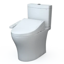 TOTO WASHLET+ Aquia IV Two-Piece Elongated Universal Height Dual Flush 1.28 and 0.9 GPF Toilet and WASHLET C2 Bidet Seat, Cotton White, Vitreous China|Plastic, MW4463074CEMFGN#01