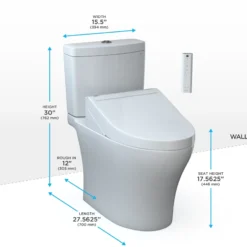 TOTO WASHLET+ Aquia IV Two-Piece Elongated Universal Height Dual Flush 1.28 and 0.9 GPF Toilet and WASHLET C5 Bidet Seat, Cotton White, Vitreous China|Plastic, MW4463084CEMFGN#01