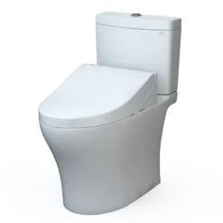 TOTO WASHLET+ Aquia IV Two-Piece Elongated Universal Height Dual Flush 1.28 and 0.9 GPF Toilet and WASHLET C5 Bidet Seat, Cotton White, Vitreous China|Plastic, MW4463084CEMFGN#01