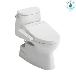 TOTO WASHLET+ Carlyle II One-Piece Elongated 1.28 GPF Toilet and WASHLET+ C2 Bidet Seat, Cotton White, Vitreous China|Plastic, MW6143074CEFG#01