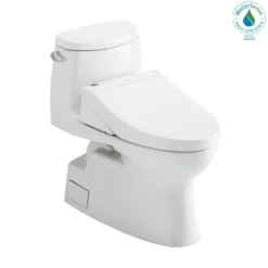 TOTO WASHLET+ Carlyle II One-Piece Elongated 1.28 GPF Toilet and WASHLET+ C5 Bidet Seat, Cotton White, Vitreous China|Plastic, MW6143084CEFG#01
