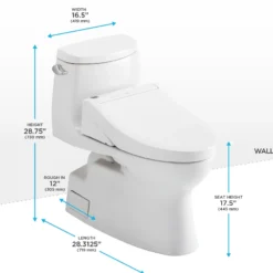 TOTO WASHLET+ Carlyle II One-Piece Elongated 1.28 GPF Toilet and WASHLET+ C5 Bidet Seat, Cotton White, Vitreous China|Plastic, MW6143084CEFG#01