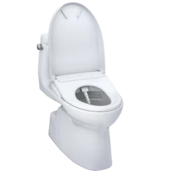 TOTO WASHLET+ Carlyle II One-Piece Elongated 1.28 GPF Toilet with Auto Flush WASHLET+ S7 Contemporary Bidet Seat, Cotton White, Vitreous China|Plastic, MW6144726CEFGA#01