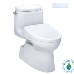 TOTO WASHLET+ Carlyle II One-Piece Elongated 1.28 GPF Toilet and WASHLET+ S7A Contemporary Bidet Seat, Cotton White, Vitreous China|Plastic, MW6144736CEFG#01