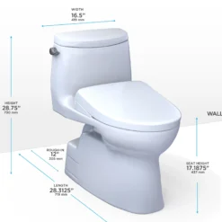 TOTO WASHLET+ Carlyle II One-Piece Elongated 1.28 GPF Toilet and WASHLET+ S7A Contemporary Bidet Seat, Cotton White, Vitreous China|Plastic, MW6144736CEFG#01