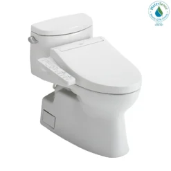 TOTO WASHLET+ Carolina II One-Piece Elongated 1.28 GPF Toilet and WASHLET+ C2 Bidet Seat, Cotton White, Vitreous China|Plastic, MW6443074CEFG#01