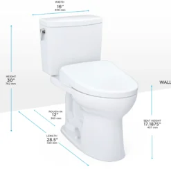 TOTO WASHLET+ Drake II 1G Two-Piece Elongated 1.0 GPF Toilet with Auto Flush WASHLET+ S7A Contemporary Bidet Seat, Cotton White, Vitreous China|Plastic, MW4544736CUFGA#01