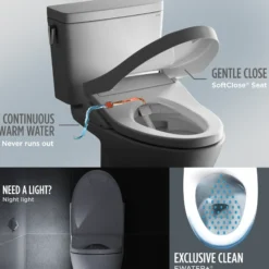 TOTO WASHLET+ Drake II Two-Piece Elongated 1.28 GPF Toilet with Auto Flush WASHLET+ S7 Contemporary Bidet Seat, Cotton White, Vitreous China|Plastic, MW4544726CEFGA#01