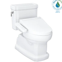 TOTO WASHLET+ Eco Guinevere Elongated 1.28 GPF Universal Height Toilet with C2 Bidet Seat, Cotton White, Vitreous China|Plastic, MW9743074CEFG#01